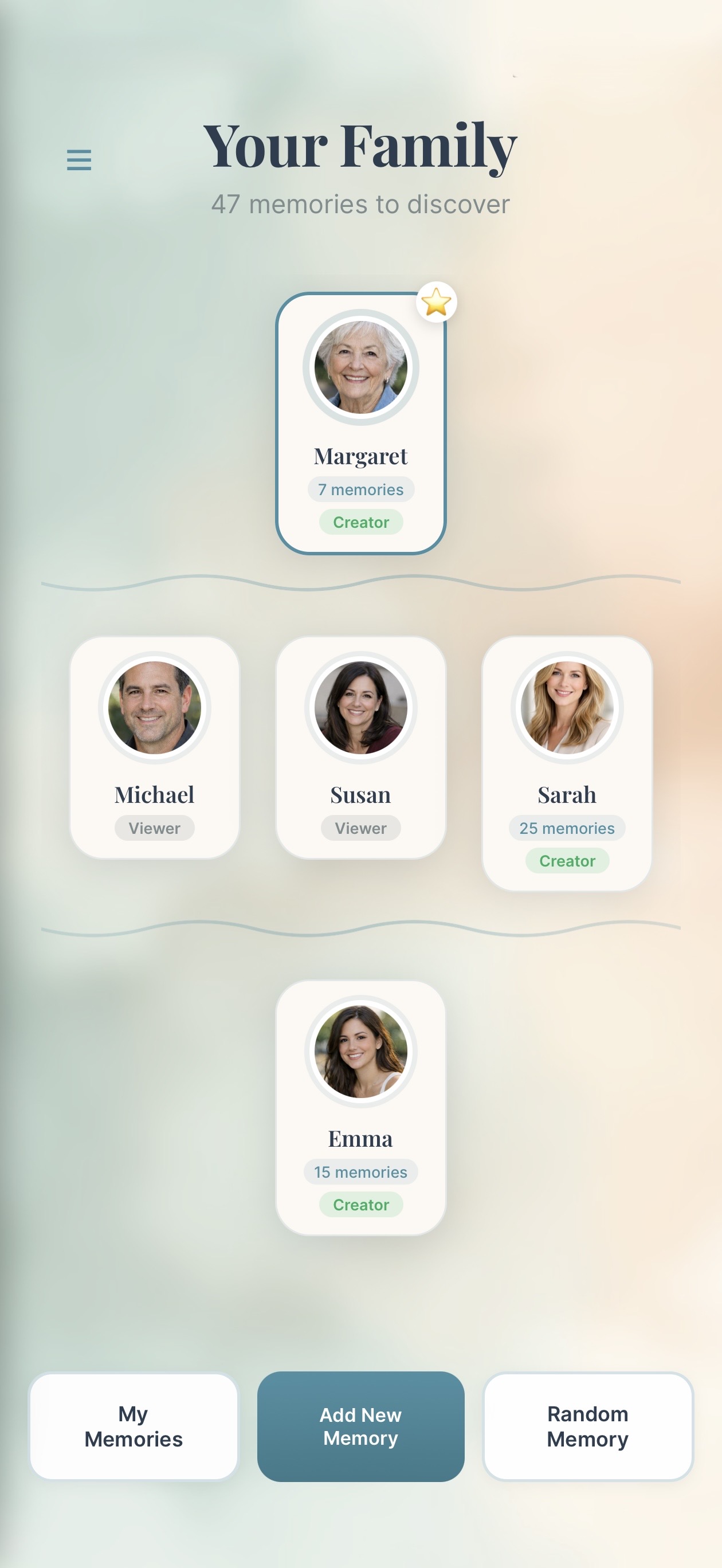 Keptwell app showing family tree with voice memories
